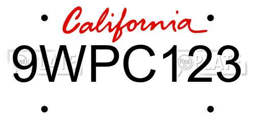 9WPC123 California License Plate
