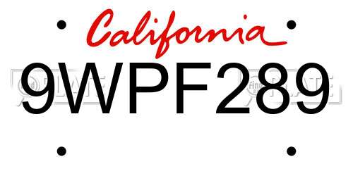 9WPF289 California License Plate