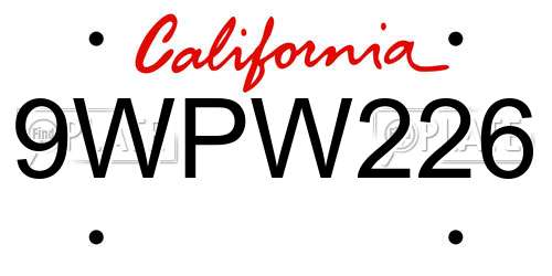 9WPW226 California License Plate