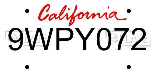 9WPY072 California License Plate