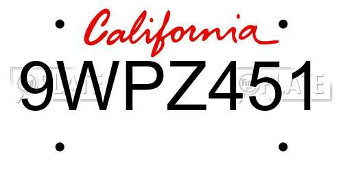 9WPZ451 California License Plate