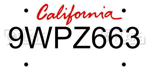 9WPZ663 California License Plate