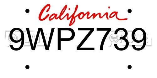 9WPZ739 California License Plate