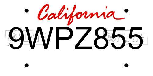 9WPZ855 California License Plate