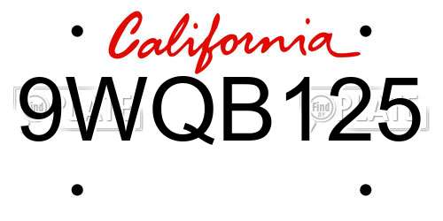 9WQB125 California License Plate