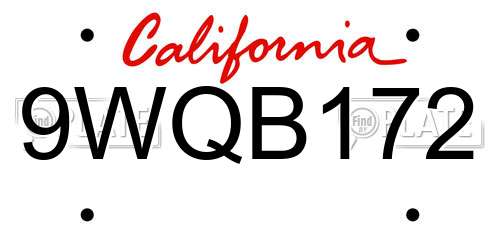 9WQB172 California License Plate