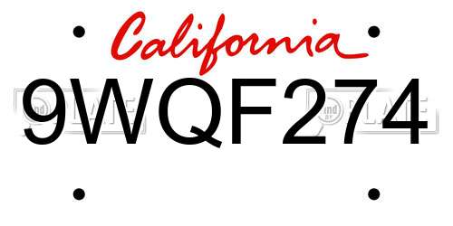 9WQF274 California License Plate