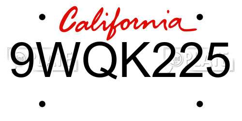 9WQK225 California License Plate
