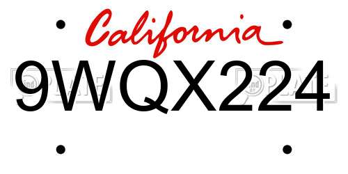 9WQX224 California License Plate
