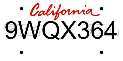 9WQX364 California License Plate