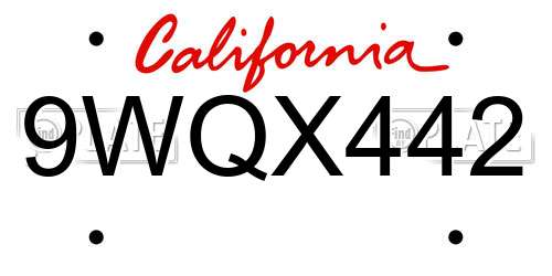 9WQX442 California License Plate