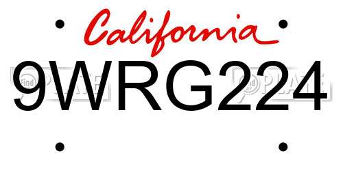9WRG224 California License Plate