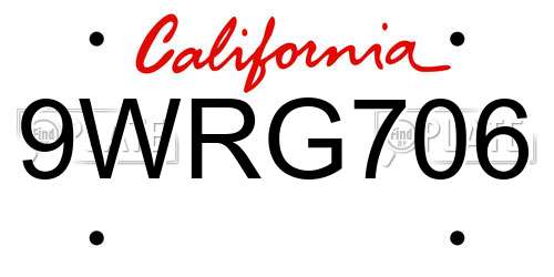 9WRG706 California License Plate