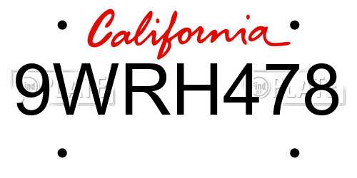 9WRH478 California License Plate