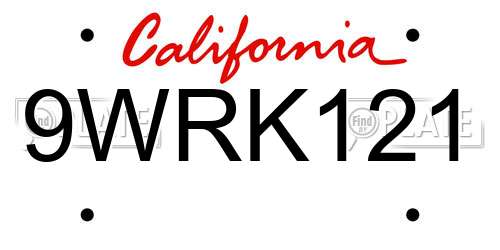 9WRK121 California License Plate
