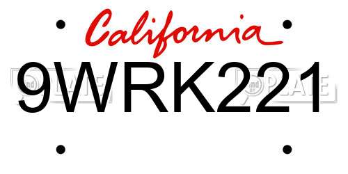 9WRK221 California License Plate