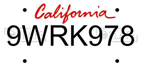 9WRK978 California License Plate