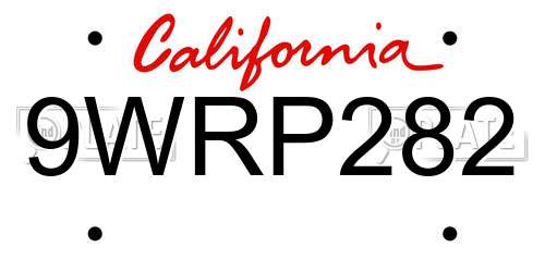 9WRP282 California License Plate