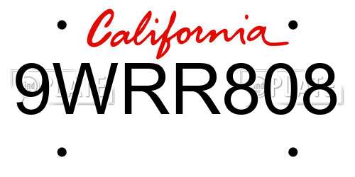 9WRR808 California License Plate