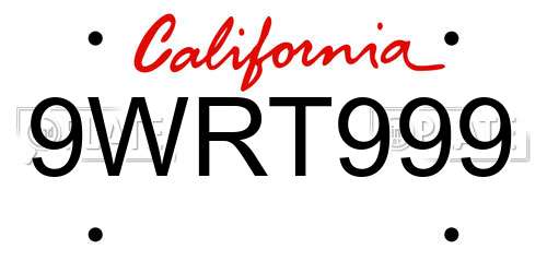 9WRT999 California License Plate