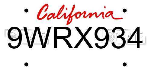9WRX934 California License Plate