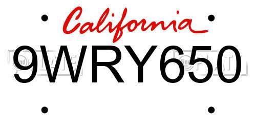 9WRY650 California License Plate