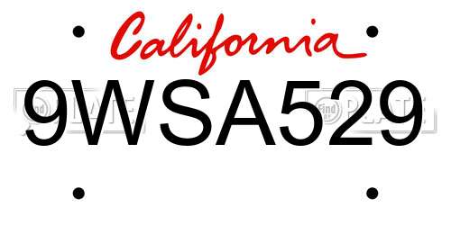 9WSA529 California License Plate