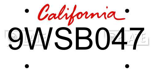 9WSB047 California License Plate
