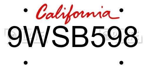 9WSB598 California License Plate