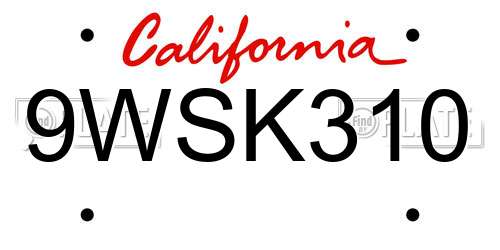 9WSK310 California License Plate