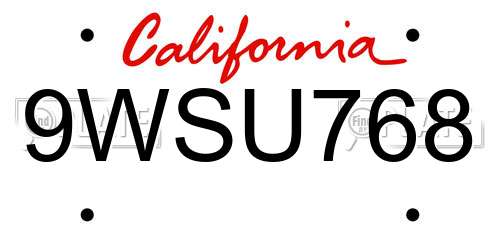 9WSU768 California License Plate