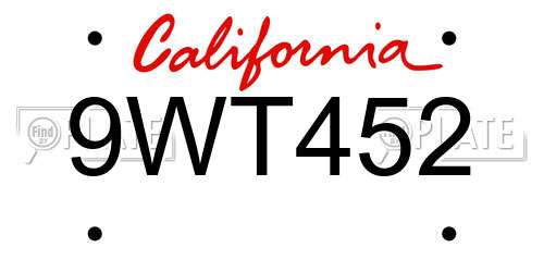 9WT452 California License Plate