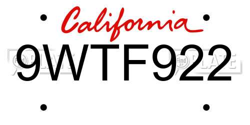 9WTF922 California License Plate