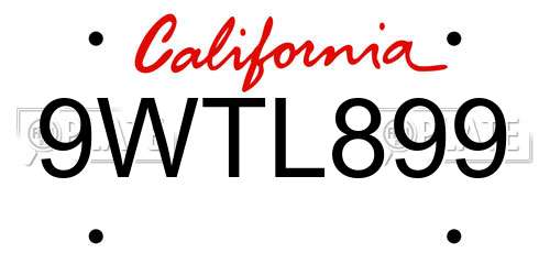 9WTL899 California License Plate