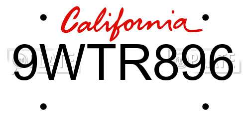 9WTR896 California License Plate