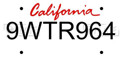9WTR964 California License Plate