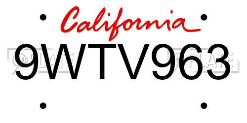 9WTV963 California License Plate