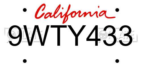 9WTY433 California License Plate