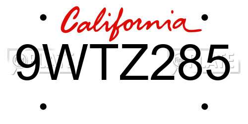 9WTZ285 California License Plate