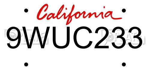 9WUC233 California License Plate