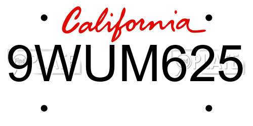 9WUM625 California License Plate