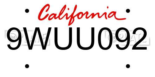 9WUU092 California License Plate