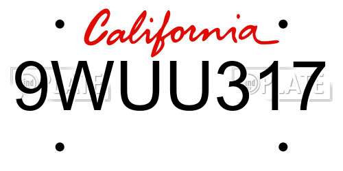 9WUU317 California License Plate