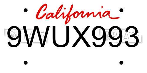 9WUX993 California License Plate