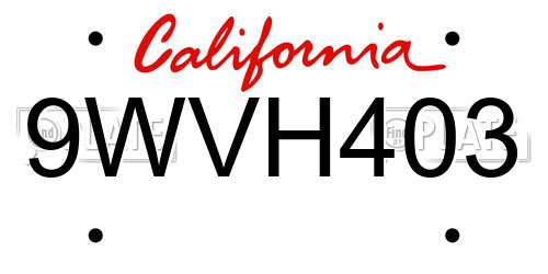 9WVH403 California License Plate