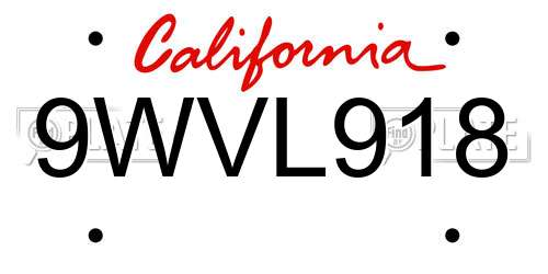 9WVL918 California License Plate