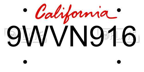 9WVN916 California License Plate