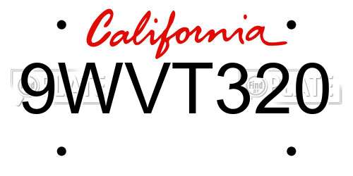 9WVT320 California License Plate