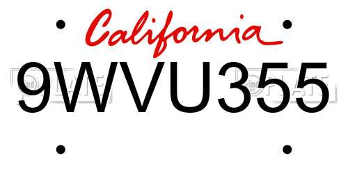 9WVU355 California License Plate