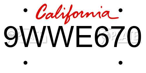 9WWE670 California License Plate